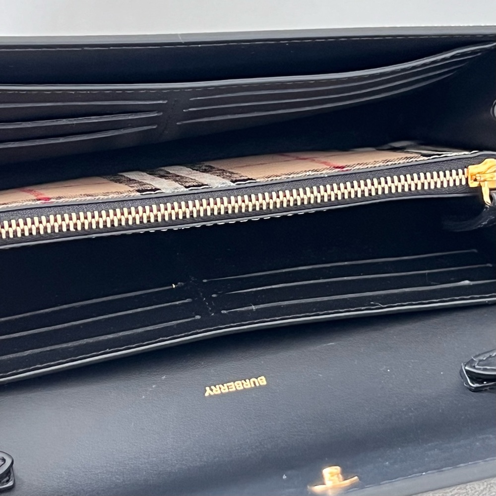 Burberry Check Leather Crossbody Bag in Black - Picture 9 of 13